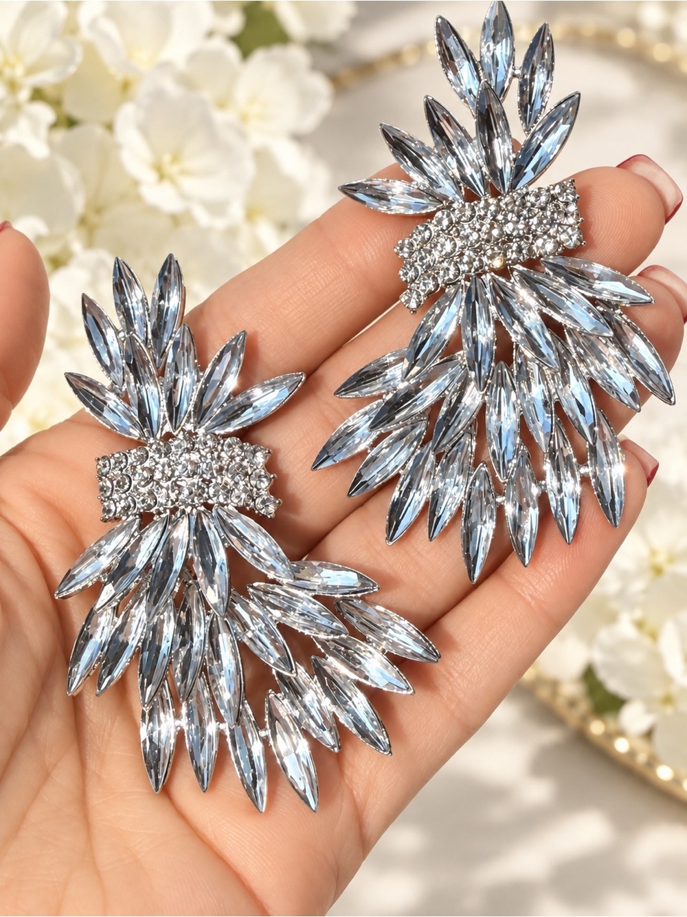 Crystal Silver Sparkle Statement Drop Earrings